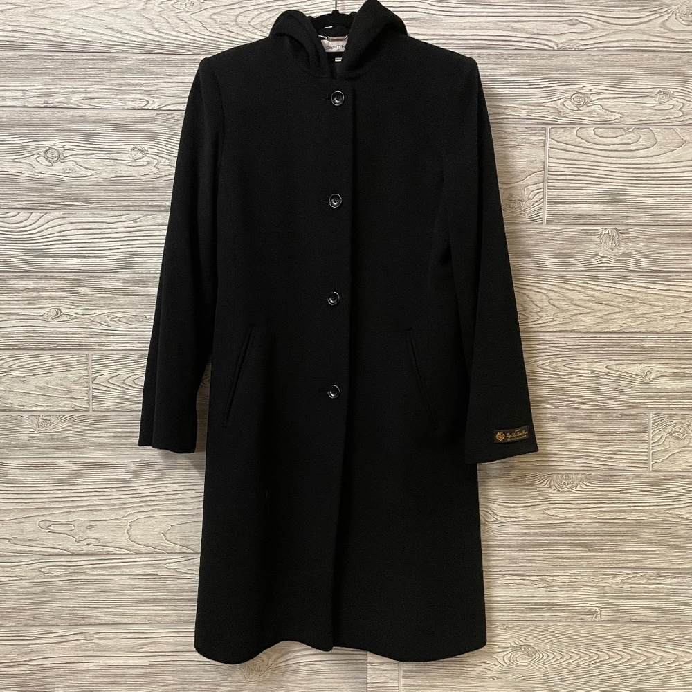 ALBERT NIPON LORO PIANA Italy Black Wool and Cashmere Coat Size 4 Hooded